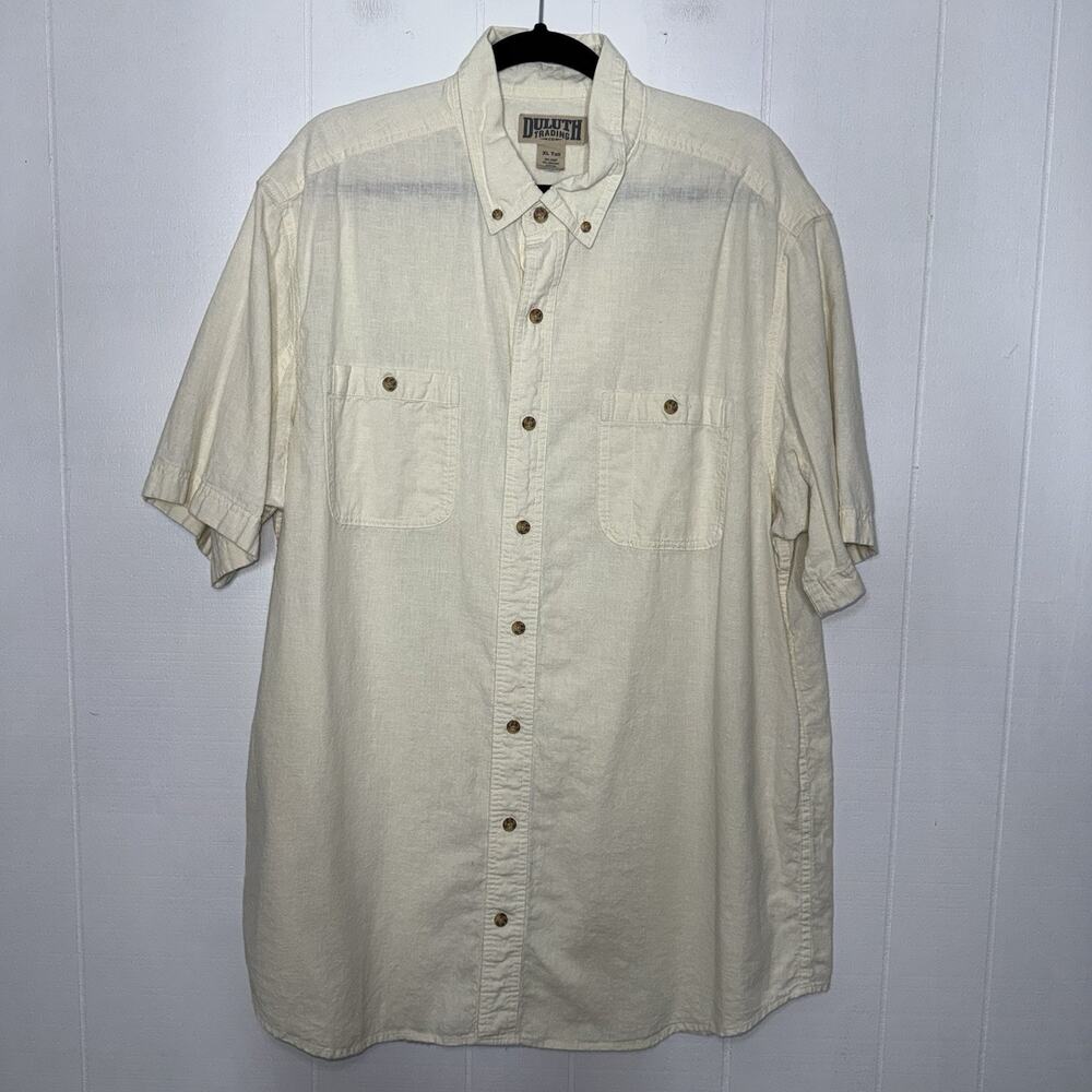 Duluth Trading Co Men’s Hemp Cotton Blend Shirt Ivory Cream Size XL TALL